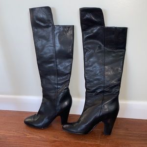 Lightly Worn Nine West Black Leather Knee Hi Boots- 6.5 W
